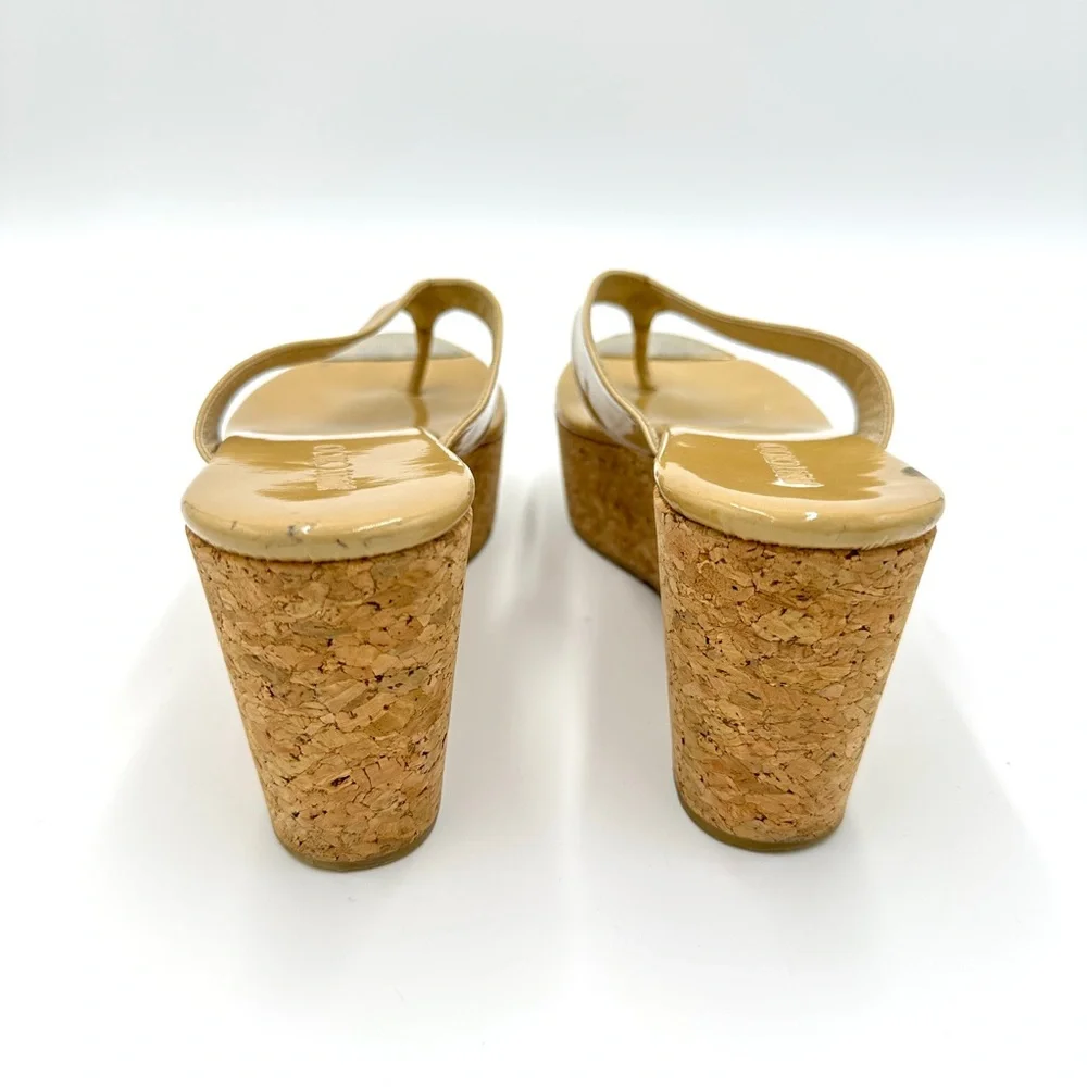 JIMMY CHOO Pathos Patent Leather Cork WEDGES‎ Yellow Women's size 8 EU 38 - Picture 9 of 12